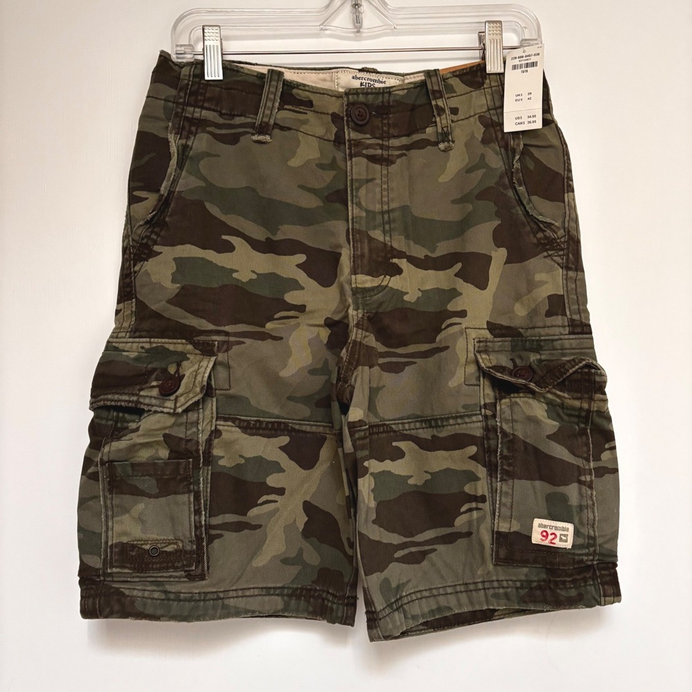 Abercrombie Kids Boys Camo Cargo Shorts Cotton Green Brown Size 15 16 XL NWT
